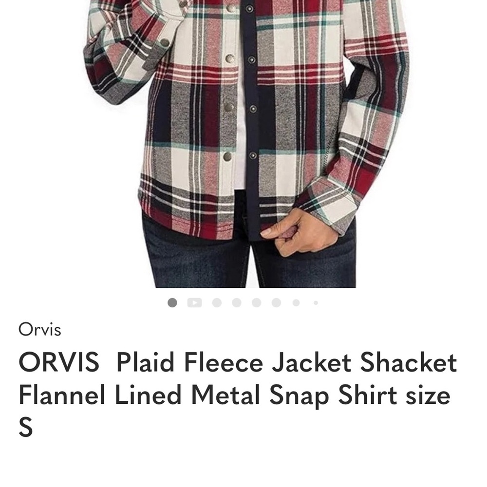 ORVIS  Plaid Fleece Jacket Shacket Flannel Lined Metal Snap Shirt size S